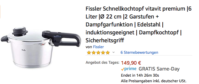 Fissler Schnellkochtopf Vitavit Premium, 6 Liter Fissler Schnellkochtopf Vitavit Premium, 6 Liter
