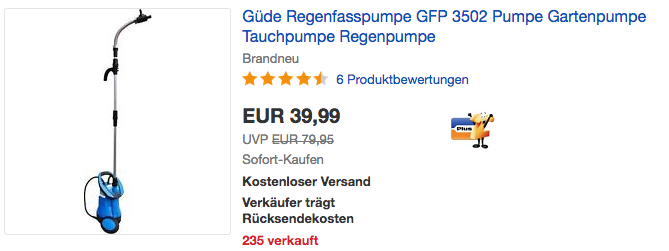 Güde GFP 3502 Regenfasspumpe, 3000 l/h Güde GFP 3502 Regenfasspumpe, 3000 l/h