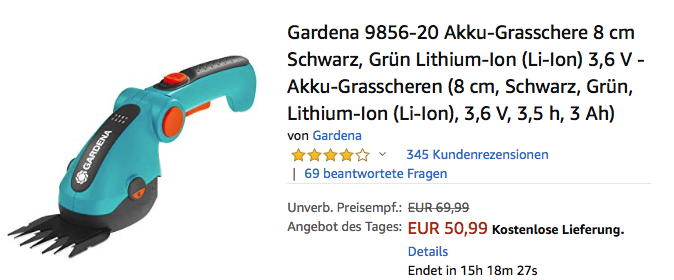 Gardena 9856-20 Akku-Grasschere, 8 cm Arbeitsbreite Gardena 9856-20 Akku-Grasschere, 8 cm Arbeitsbreite