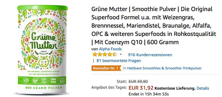Grüne Mutter | Smoothie Pulver | Die Original Superfood Formel - jetzt 9% billiger Grüne Mutter | Smoothie Pulver | Die Original Superfood Formel - jetzt 9% billiger