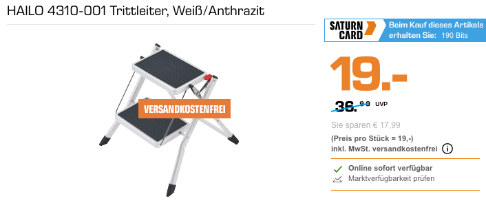 HAILO 4310-001 2 Stufen Trittleiter, weiß/anthrazit HAILO 4310-001 2 Stufen Trittleiter, weiß/anthrazit