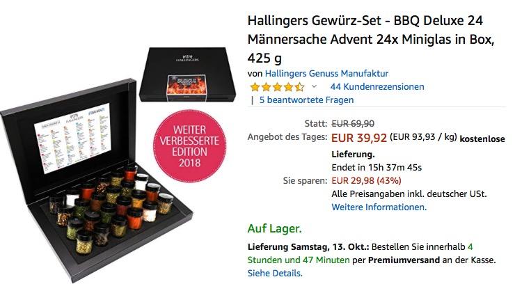 Hallingers Gewürz-Set - BBQ Deluxe 24 Männersache Advent 24x Miniglas in Box - jetzt 20% billiger Hallingers Gewürz-Set - BBQ Deluxe 24 Männersache Advent 24x Miniglas in Box - jetzt 20% billiger