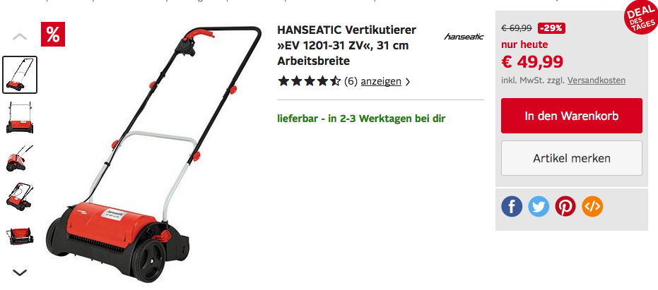 HANSEATIC Elektro-Vertikutierer "EV 1201-31 ZV", 31 cm Arbeitsbreite HANSEATIC Elektro-Vertikutierer "EV 1201-31 ZV", 31 cm Arbeitsbreite