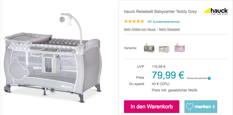 hauck Reisebett Babycenter Teddy Grey, 120 x 60 cm Liegefläche hauck Reisebett Babycenter Teddy Grey, 120 x 60 cm Liegefläche