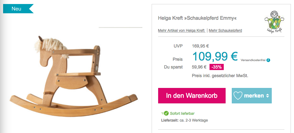 Helga Kreft "Schaukelpferd Emmy" aus Buchenholz Helga Kreft "Schaukelpferd Emmy" aus Buchenholz