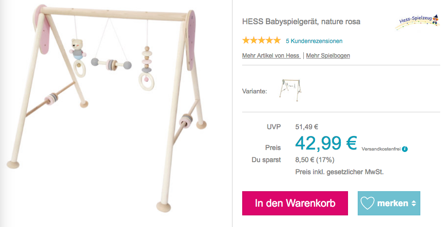 Hess 13382 - Spielbogen aus Holz, nature rosa Hess 13382 - Spielbogen aus Holz, nature rosa