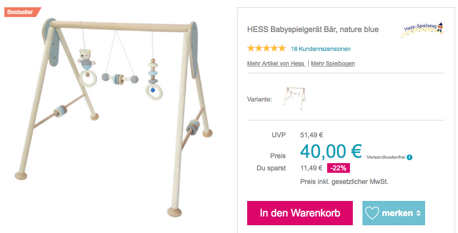 HESS Babyspielgerät Bär, nature blue HESS Babyspielgerät Bär, nature blue