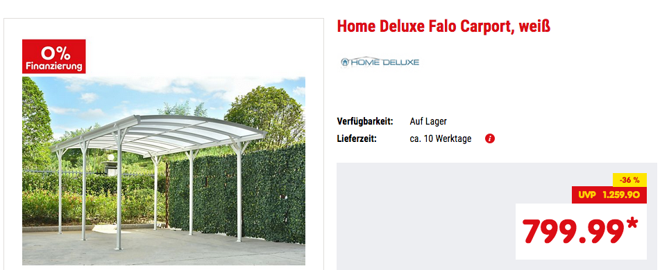 Home Deluxe Falo Carport 300 x 224/237 x 505 cm, weiß Home Deluxe Falo Carport 300 x 224/237 x 505 cm, weiß
