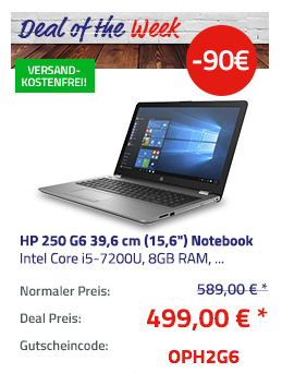 HP 250 G6 39,6 cm (15,6") Notebook mit Intel Core i5-7200U, 8GB RAM, 256GB SSD, Full HD-Display und Win10 Pro HP 250 G6 39,6 cm (15,6") Notebook mit Intel Core i5-7200U, 8GB RAM, 256GB SSD, Full HD-Display und Win10 Pro