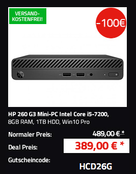 HP 260 G3 Mini-PC 4YV69EA#ABD (i5-7200, 8GB RAM, 1TB HDD, Win10 Pro ) HP 260 G3 Mini-PC 4YV69EA#ABD (i5-7200, 8GB RAM, 1TB HDD, Win10 Pro )