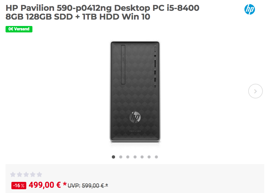 HP Pavilion 590-p0412ng Desktop PC (i5-8400, 8GB RAM, 128GB SDD + 1TB HDD, Win 10) HP Pavilion 590-p0412ng Desktop PC (i5-8400, 8GB RAM, 128GB SDD + 1TB HDD, Win 10)