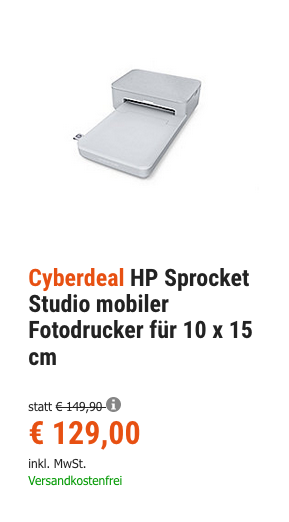 HP Sprocket Studio mobiler Fotodrucker für 10 x 15 cm HP Sprocket Studio mobiler Fotodrucker für 10 x 15 cm