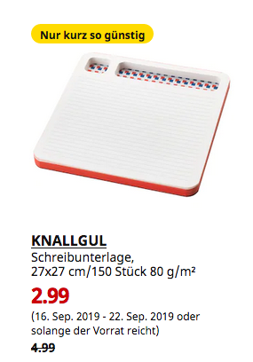 IKEA Dresden - KNALLGUL Schreibunterlage, Papier, 27x27 cm/150 Stück 80 g/m² IKEA Dresden - KNALLGUL Schreibunterlage, Papier, 27x27 cm/150 Stück 80 g/m²