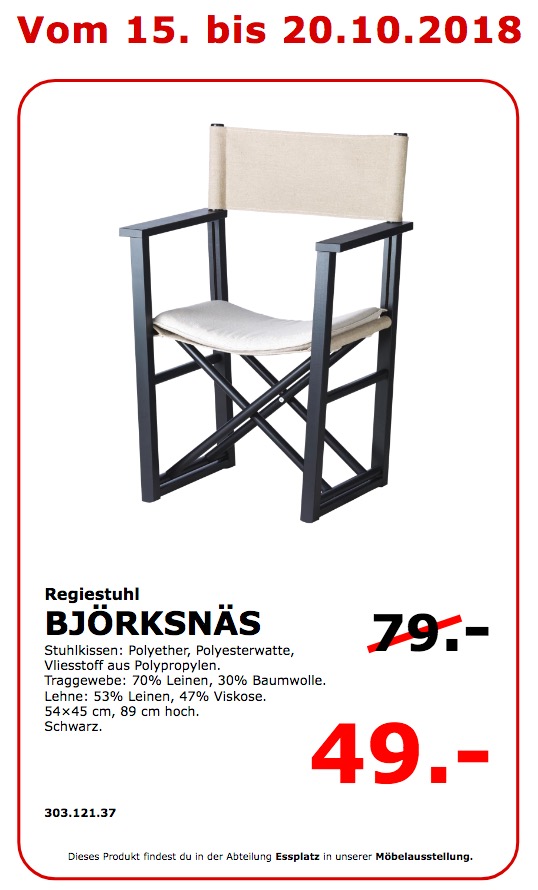 IKEA Koblenz - BJÖRKSNÄS Regiestuhl - jetzt 38% billiger IKEA Koblenz - BJÖRKSNÄS Regiestuhl - jetzt 38% billiger