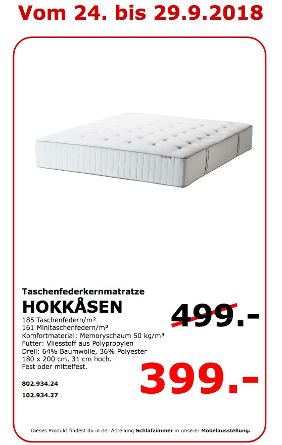 IKEA Koblenz - HOKKASEN Taschenfederkernmatratze - jetzt 20% billiger IKEA Koblenz - HOKKASEN Taschenfederkernmatratze - jetzt 20% billiger