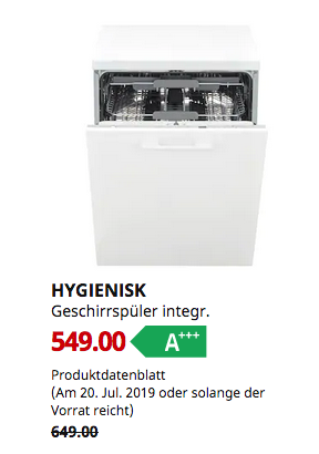 IKEA Koblenz - HYGIENISK Geschirrspüler integr., A+++ IKEA Koblenz - HYGIENISK Geschirrspüler integr., A+++