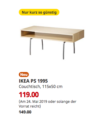 IKEA Oldenburg - PS 1995 Couchtisch, Birke weiß, 115x50 cm IKEA Oldenburg - PS 1995 Couchtisch, Birke weiß, 115x50 cm