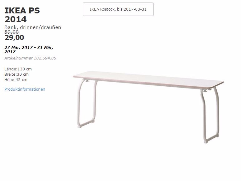 IKEA PS 2014 Bank, drinnen/draußen, 130x30x45 cm - jetzt 51% billiger IKEA PS 2014 Bank, drinnen/draußen, 130x30x45 cm - jetzt 51% billiger
