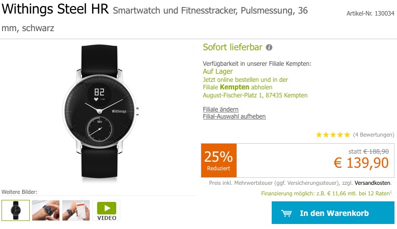 Withings Steel HR Fitnessuhr mit Herzfrequenzmessung, Schwarz, 36 mm Withings Steel HR Fitnessuhr mit Herzfrequenzmessung, Schwarz, 36 mm