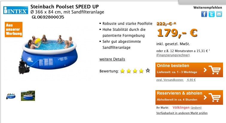 Steinbach Poolset SPEED UP, Ø 366 x 84 cm, mit Sandfilteranlage - jetzt 19% billiger Steinbach Poolset SPEED UP, Ø 366 x 84 cm, mit Sandfilteranlage - jetzt 19% billiger