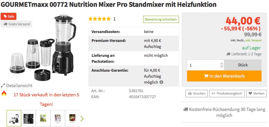 GOURMETmaxx 00772 Nutrition Mixer Pro Standmixer mit Heizfunktion GOURMETmaxx 00772 Nutrition Mixer Pro Standmixer mit Heizfunktion