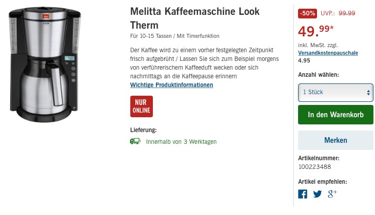 Melitta Kaffeefiltermaschine Look Therm DeLuxe Melitta Kaffeefiltermaschine Look Therm DeLuxe