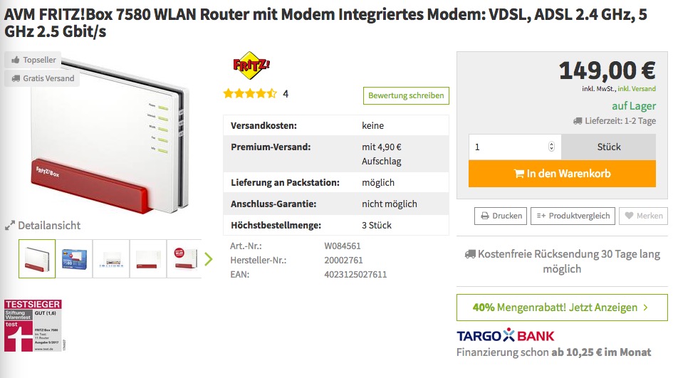 AVM FRITZ!Box 7580 WLAN Router AVM FRITZ!Box 7580 WLAN Router