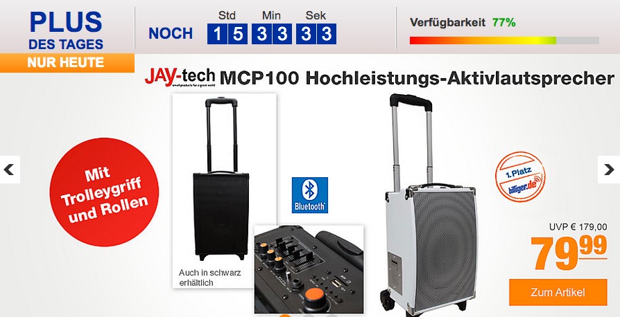 JayTech MCP100 Hochleistungs-Aktivlautsprecher mit Trolleygriff und Rollen JayTech MCP100 Hochleistungs-Aktivlautsprecher mit Trolleygriff und Rollen