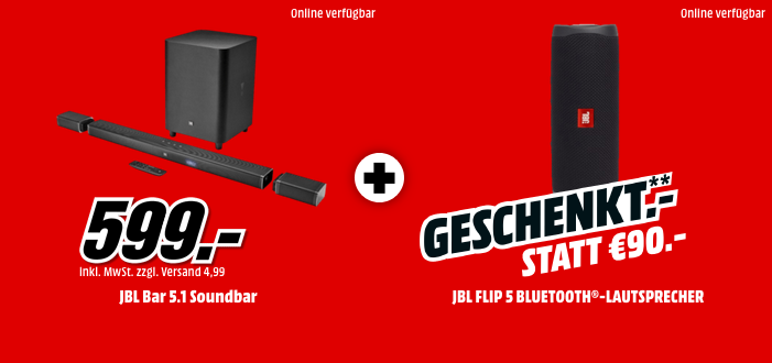 JBL Bar 5.1 Soundbar inklusive JBL Flip 5 Bluetooth-Lautsprecher, schwarz JBL Bar 5.1 Soundbar inklusive JBL Flip 5 Bluetooth-Lautsprecher, schwarz