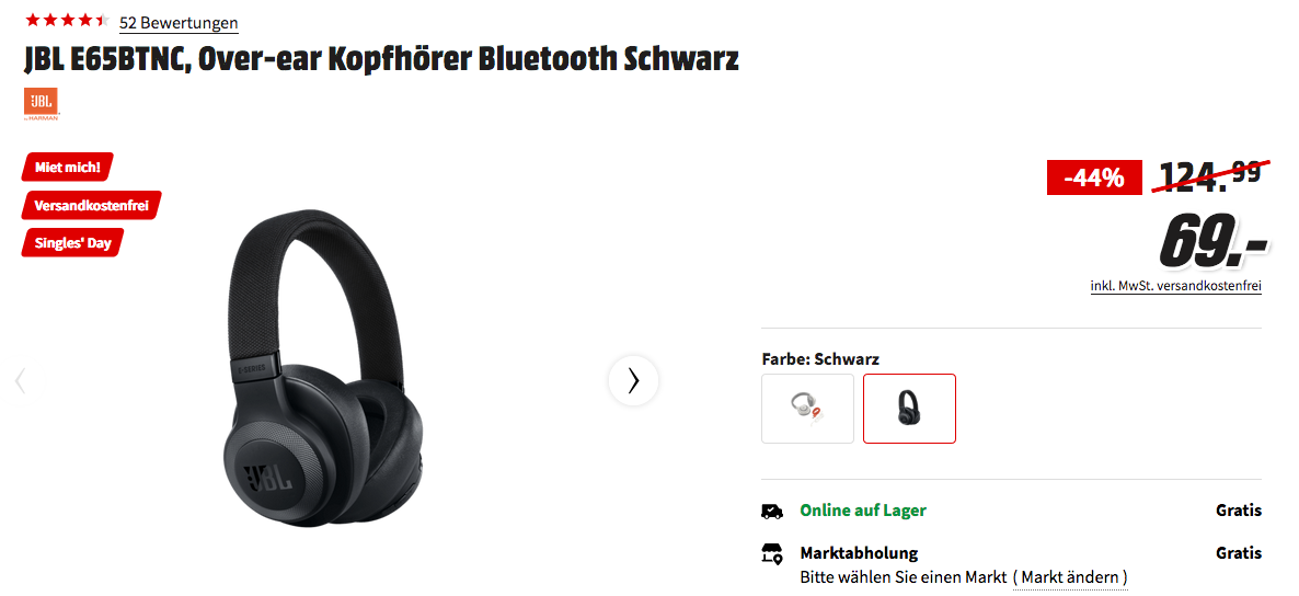 JBL E65BTNC Over-ear ANC Bluetooth Kopfhörer, schwarz JBL E65BTNC Over-ear ANC Bluetooth Kopfhörer, schwarz