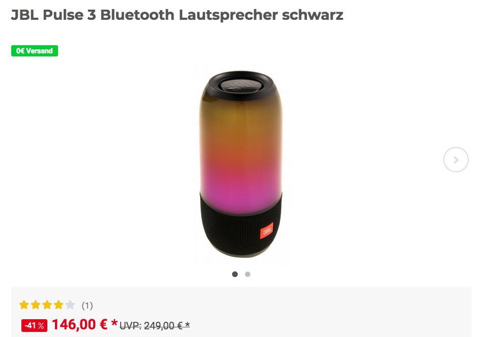 JBL Pulse 3 Bluetooth Lautsprecher mit Lichtshow, schwarz JBL Pulse 3 Bluetooth Lautsprecher mit Lichtshow, schwarz