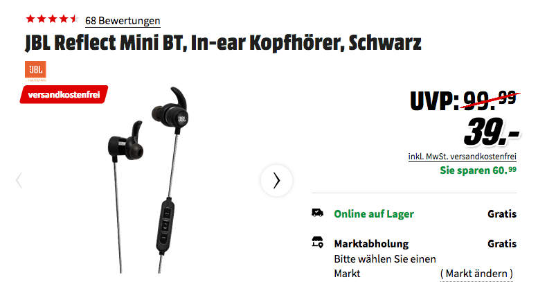 JBL Reflect Mini BT In-ear Kopfhörer, schwarz JBL Reflect Mini BT In-ear Kopfhörer, schwarz