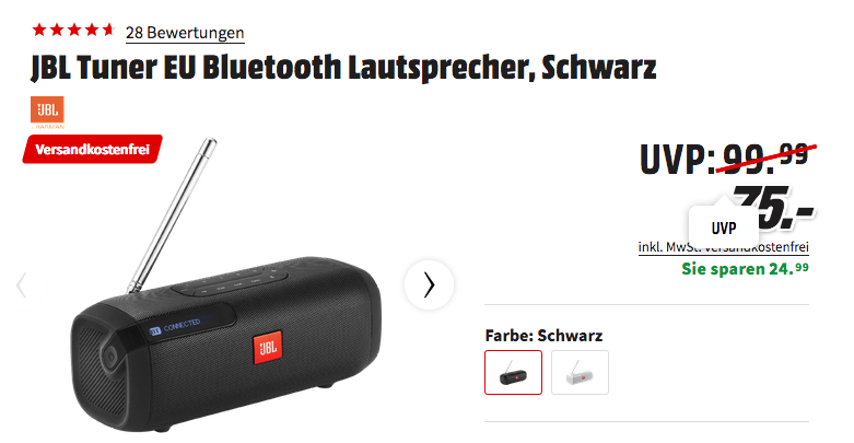 JBL Tuner EU Bluetooth-Lautsprecher mit DAB+ & UKW Radio, schwarz oder weiß JBL Tuner EU Bluetooth-Lautsprecher mit DAB+ & UKW Radio, schwarz oder weiß