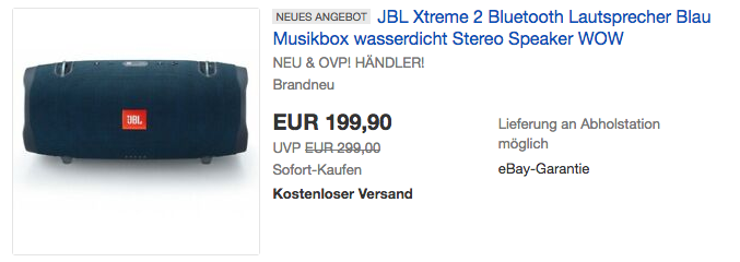 JBL Xtreme 2 Bluetooth Lautsprecher mit integrierter Powerbank, blau JBL Xtreme 2 Bluetooth Lautsprecher mit integrierter Powerbank, blau