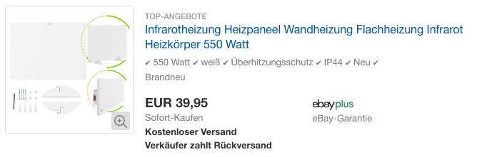 Juskys Infrarotheizung Heizpaneel 550 Watt - jetzt 20% billiger Juskys Infrarotheizung Heizpaneel 550 Watt - jetzt 20% billiger