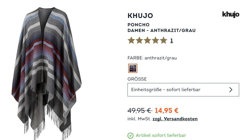 Khujo Poncho Damen - anthrazit/grau Khujo Poncho Damen - anthrazit/grau