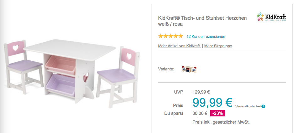KidKraft Tisch- und Stuhlset "Herzchen", weiß / rosa KidKraft Tisch- und Stuhlset "Herzchen", weiß / rosa