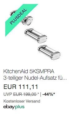 Ebay - 10% Rabatt für Plus-Mitglieder: z.B. KitchenAid 5KSMPRA 3-teiliger Nudel-Aufsatz für ARTISAN Küchenmaschinen - jetzt 10% billiger Ebay - 10% Rabatt für Plus-Mitglieder: z.B. KitchenAid 5KSMPRA 3-teiliger Nudel-Aufsatz für ARTISAN Küchenmaschinen - jetzt 10% billiger
