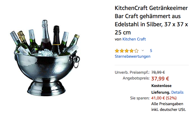 KitchenCraft Getränkeeimer Bar Craft gehämmert aus Edelstahl, 37 x 37 x 25 cm KitchenCraft Getränkeeimer Bar Craft gehämmert aus Edelstahl, 37 x 37 x 25 cm
