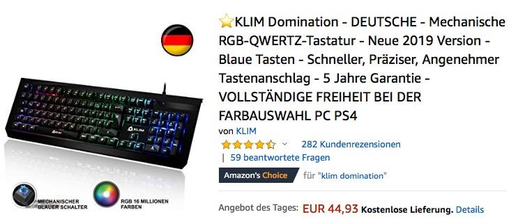 KLIM Domination - Mechanische RGB-QWERTZ-Tastatur - jetzt 17% billiger KLIM Domination - Mechanische RGB-QWERTZ-Tastatur - jetzt 17% billiger