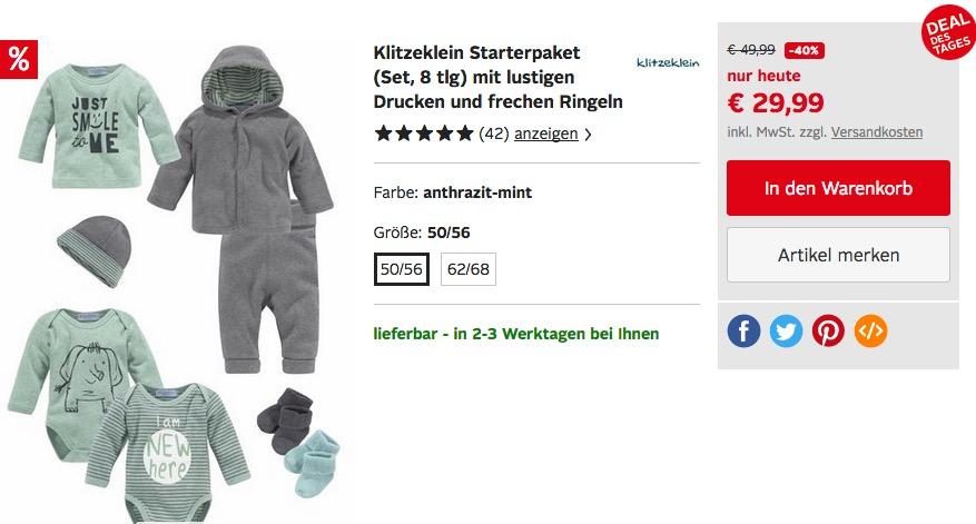 Klitzeklein Starterpaket 8-teilig für Jungen in Größe 50/565 oder 62/68 - jetzt 36% billiger Klitzeklein Starterpaket 8-teilig für Jungen in Größe 50/565 oder 62/68 - jetzt 36% billiger
