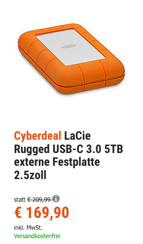 LaCie Rugged USB-C 3.0 5TB externe Festplatte, 2.5 Zoll LaCie Rugged USB-C 3.0 5TB externe Festplatte, 2.5 Zoll
