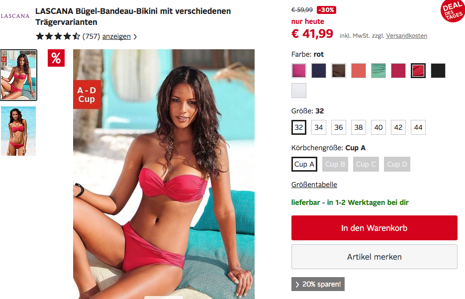 LASCANA Damen Bügel-Bandeau-Bikini mit 5 Trägervarianten, versch. Farben und Größen LASCANA Damen Bügel-Bandeau-Bikini mit 5 Trägervarianten, versch. Farben und Größen