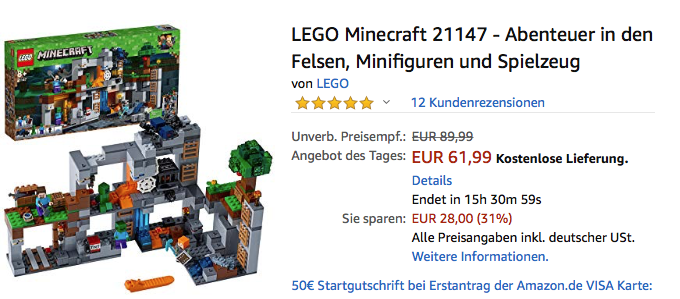 LEGO Minecraft 21147 - Abenteuer in den Felsen, ab 8 Jahre LEGO Minecraft 21147 - Abenteuer in den Felsen, ab 8 Jahre
