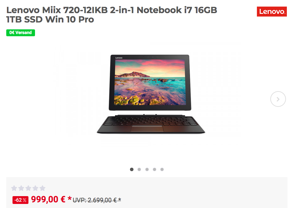 Lenovo Miix 720-12IKB 12 Zoll 2-in-1 Notebook (i7, 16GB RAM, 1TB SSD, Win 10 Pro) Lenovo Miix 720-12IKB 12 Zoll 2-in-1 Notebook (i7, 16GB RAM, 1TB SSD, Win 10 Pro)