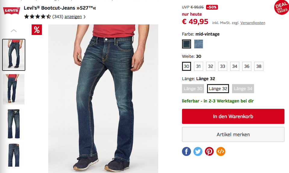 Levi's® Herren Bootcut-Jeans "527™", pulley oder mid-vintage Levi's® Herren Bootcut-Jeans "527™", pulley oder mid-vintage