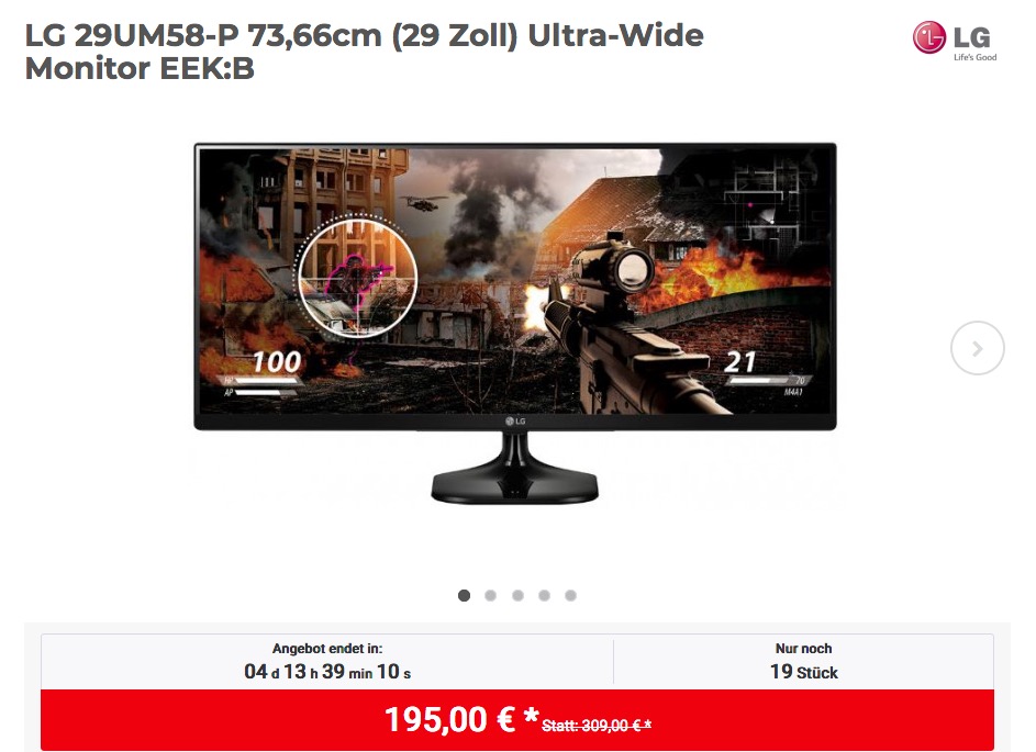 LG 29UM58-P 73,66cm (29 Zoll) Ultra-Wide Monitor - jetzt 11% billiger LG 29UM58-P 73,66cm (29 Zoll) Ultra-Wide Monitor - jetzt 11% billiger