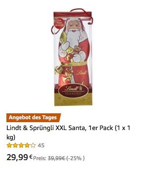 Lindt & Sprüngli XXL Schoko-Santa 1 kg - jetzt 22% billiger Lindt & Sprüngli XXL Schoko-Santa 1 kg - jetzt 22% billiger
