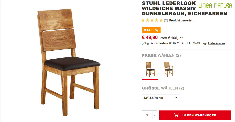 LINEA NATURA Holzstuhl Massiv Wildeiche LINEA NATURA Holzstuhl Massiv Wildeiche