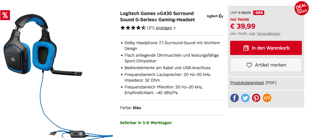 Logitech G430 Gaming-Headset Logitech G430 Gaming-Headset